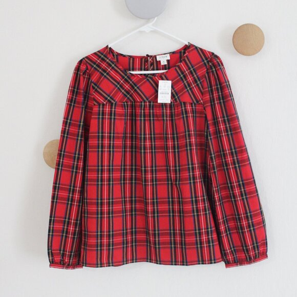 J. Crew Factory Tartan Cotton Poplin Top Size Medium in Red NEW NWT - Picture 1 of 6